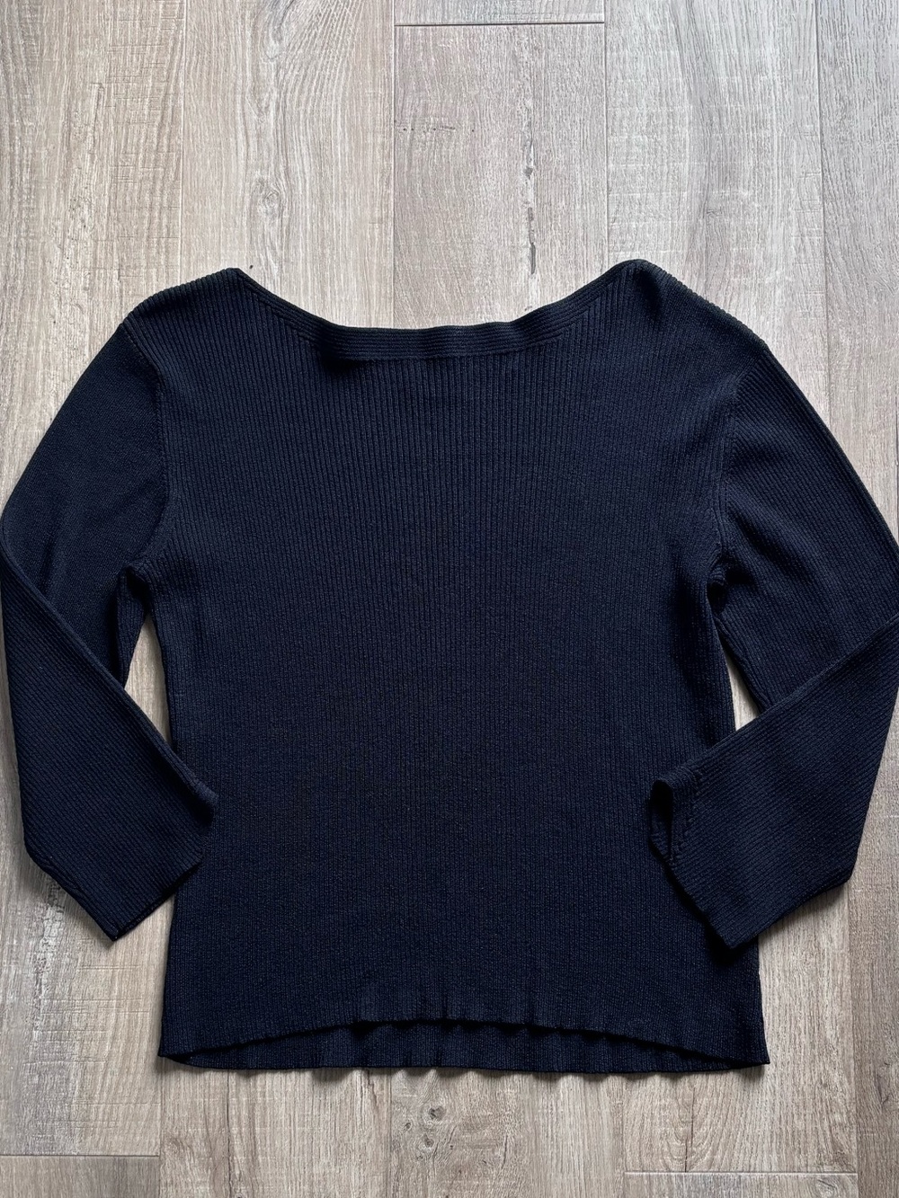 Cleo Boatneck Ribbed 3/4 Sleeve Top in Black